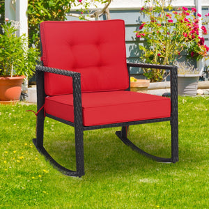 Patio Rattan Rocker Outdoor Glider Rocking Chair Cushion Lawn-Red view 7
