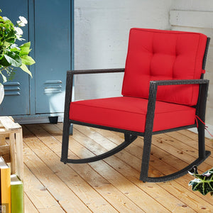 Patio Rattan Rocker Outdoor Glider Rocking Chair Cushion Lawn-Red view 8