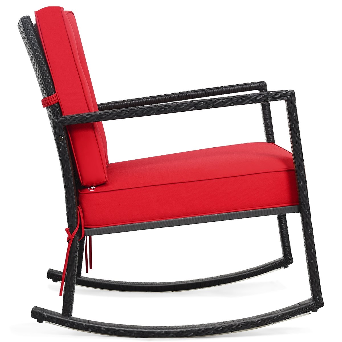 Patio Rattan Rocker Outdoor Glider Rocking Chair Cushion Lawn-Red view 9
