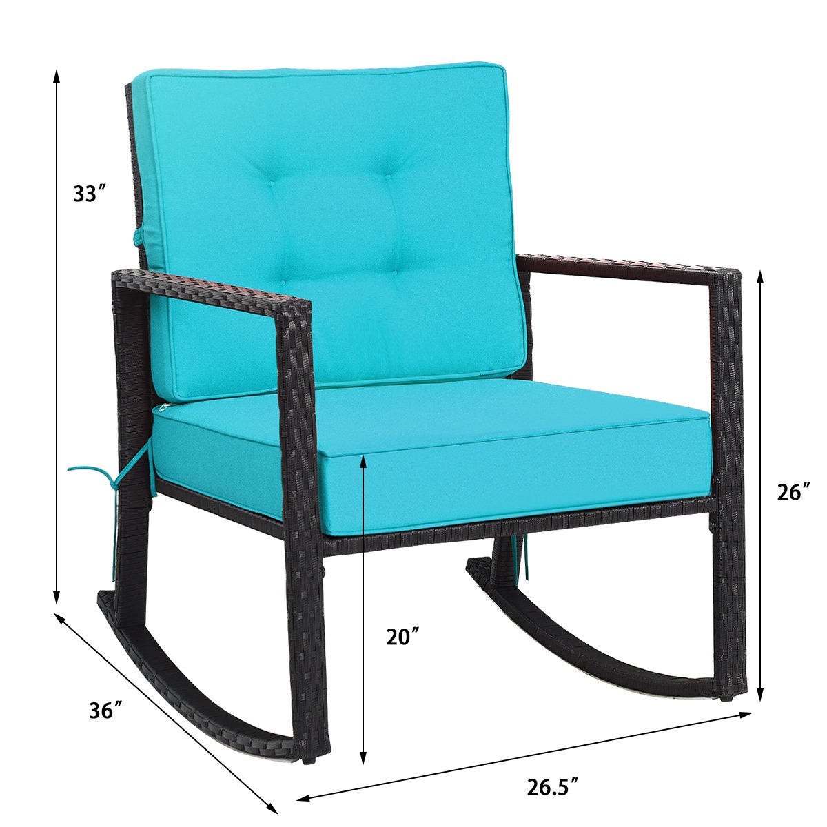 Patio Rattan Rocker Outdoor Glider Rocking Chair Cushion Lawn-Turquoise view 4