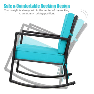 Patio Rattan Rocker Outdoor Glider Rocking Chair Cushion Lawn-Turquoise view 5