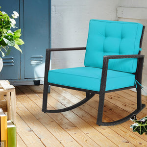 Patio Rattan Rocker Outdoor Glider Rocking Chair Cushion Lawn-Turquoise view 8