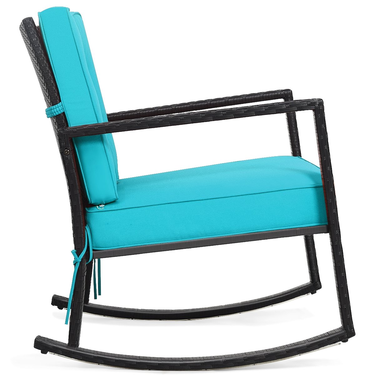 Patio Rattan Rocker Outdoor Glider Rocking Chair Cushion Lawn-Turquoise view 9