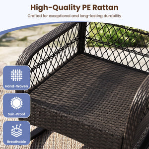 Patio Rattan Rocking Chair with Seat Back Cushions and Waist Pillow-Navy view 8