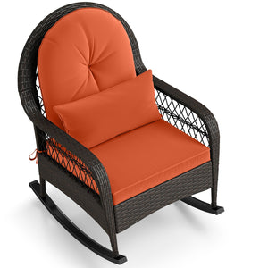 Patio Rattan Rocking Chair with Seat Back Cushions and Waist Pillow-Red view 4