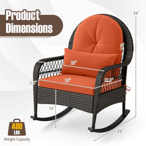Patio Rattan Rocking Chair with Seat Back Cushions and Waist Pillow-Red view 5