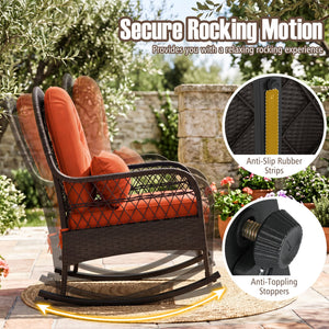 Patio Rattan Rocking Chair with Seat Back Cushions and Waist Pillow-Red view 9
