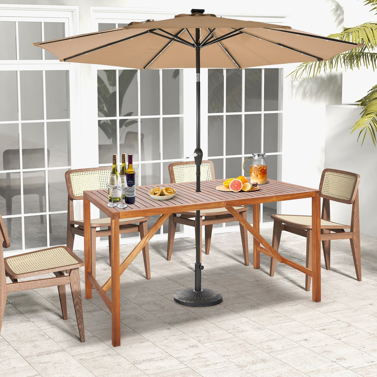 67 Inch Patio Rectangle Acacia Wood Dining Table with Umbrella Hole view 2