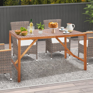 67 Inch Patio Rectangle Acacia Wood Dining Table with Umbrella Hole view 3