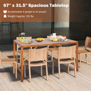 67 Inch Patio Rectangle Acacia Wood Dining Table with Umbrella Hole view 7