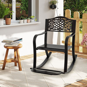 Patio Rocking Chair with Footrest and Curved Armrests-Brown view 2