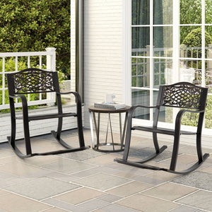 Patio Rocking Chair with Footrest and Curved Armrests-Brown view 3