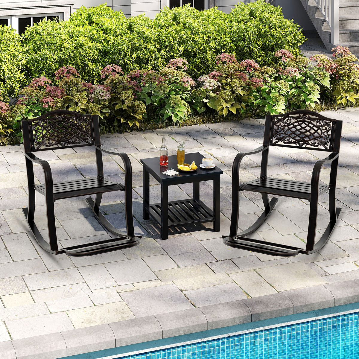Patio Rocking Chair with Footrest and Curved Armrests-Brown view 5