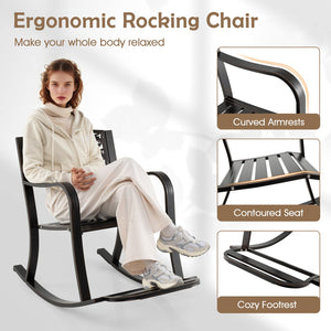 Patio Rocking Chair with Footrest and Curved Armrests-Brown view 7