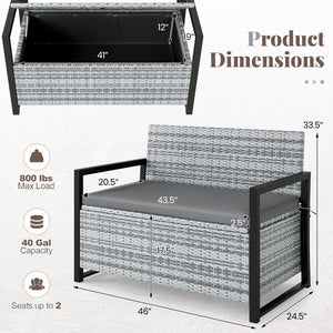 Patio Storage Bench Outdoor Wicker Loveseat with Built-in Storage-Gray view 5