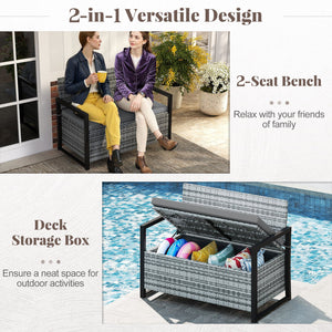Patio Storage Bench Outdoor Wicker Loveseat with Built-in Storage-Gray view 7