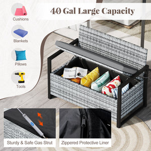 Patio Storage Bench Outdoor Wicker Loveseat with Built-in Storage-Gray view 9