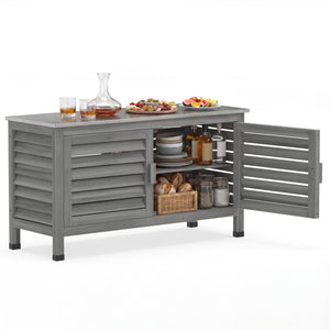 Patio Storage Cabinet with Stainless Steel Countertop and L-Shaped Shelf for Garden-Gray view 4