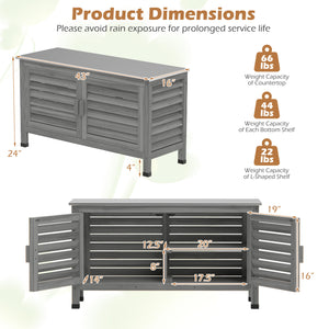 Patio Storage Cabinet with Stainless Steel Countertop and L-Shaped Shelf for Garden-Gray view 5