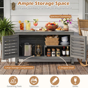 Patio Storage Cabinet with Stainless Steel Countertop and L-Shaped Shelf for Garden-Gray view 7