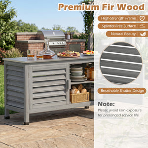 Patio Storage Cabinet with Stainless Steel Countertop and L-Shaped Shelf for Garden-Gray view 9
