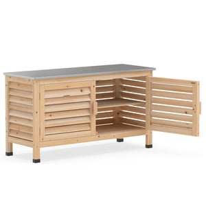 Patio Storage Cabinet with Stainless Steel Countertop and L-Shaped Shelf for Garden-Natural view 4
