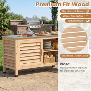 Patio Storage Cabinet with Stainless Steel Countertop and L-Shaped Shelf for Garden-Natural view 9