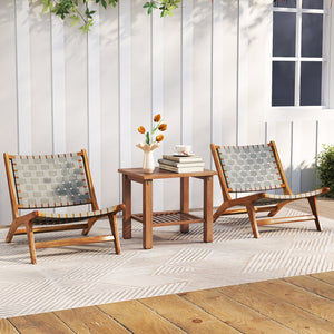 Patio Teak Wood Chair Outdoor Mid-Century Accent Chair with Nylon Webbing Seat view 3