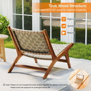 Patio Teak Wood Chair Outdoor Mid-Century Accent Chair with Nylon Webbing Seat view 6