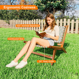 Patio Teak Wood Chair Outdoor Mid-Century Accent Chair with Nylon Webbing Seat view 8