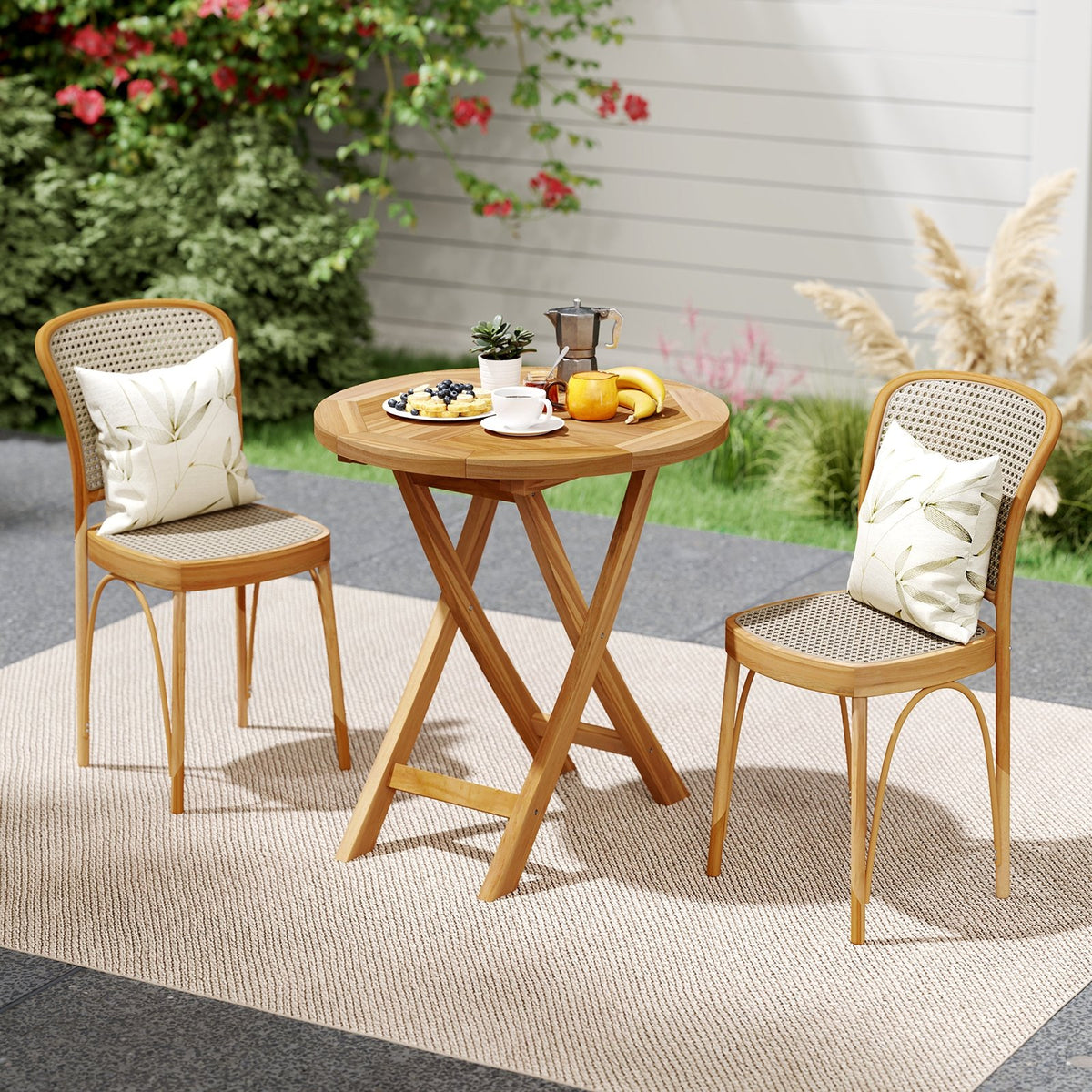 Patio Teak Wood Dining Table with Slatted Tabletop and Sturdy X-Shaped Frame view 3