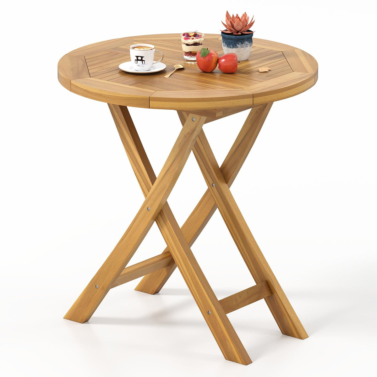 Patio Teak Wood Dining Table with Slatted Tabletop and Sturdy X-Shaped Frame view 4