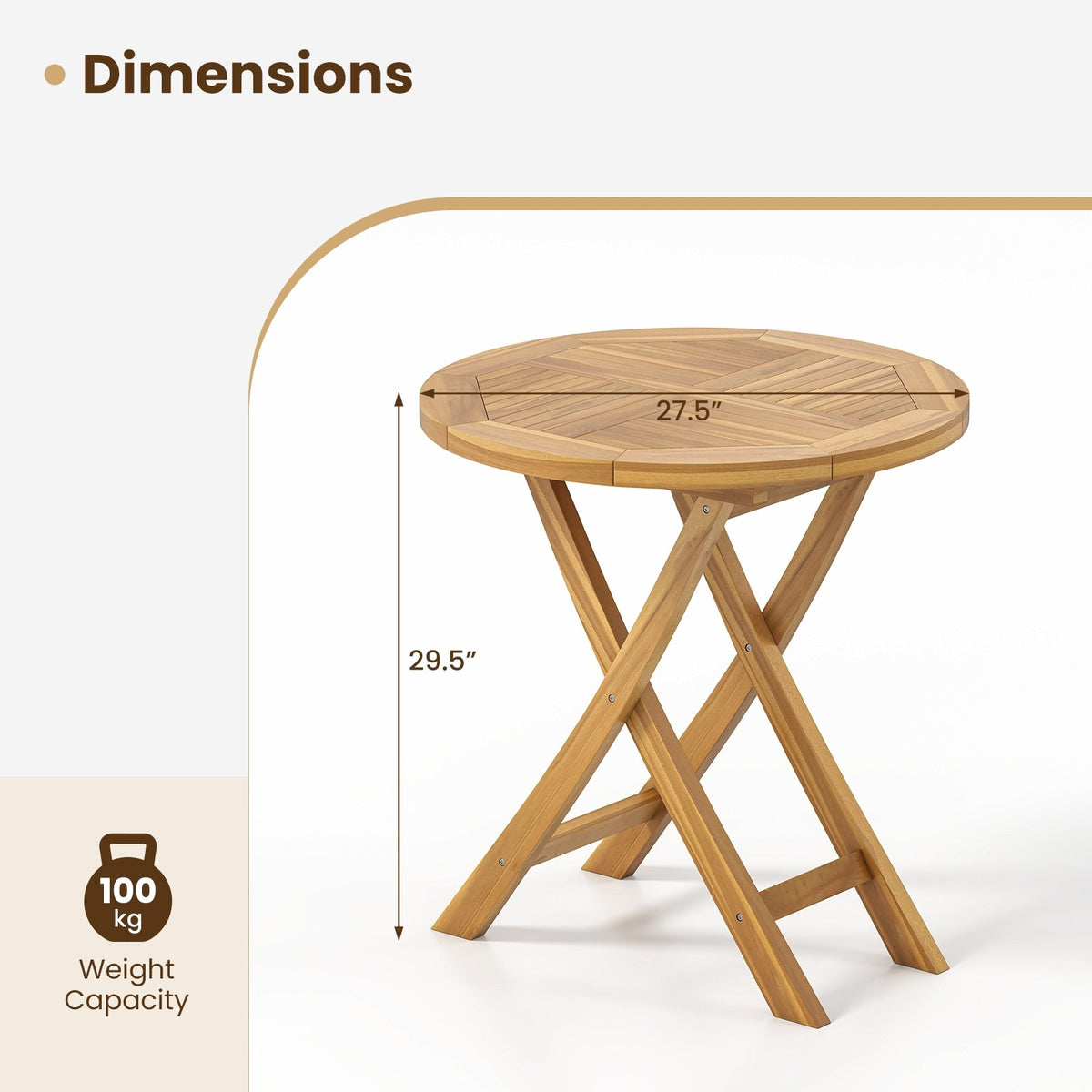 Patio Teak Wood Dining Table with Slatted Tabletop and Sturdy X-Shaped Frame view 5