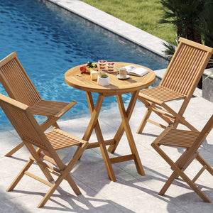 Patio Teak Wood Dining Table with Slatted Tabletop and Sturdy X-Shaped Frame view 7