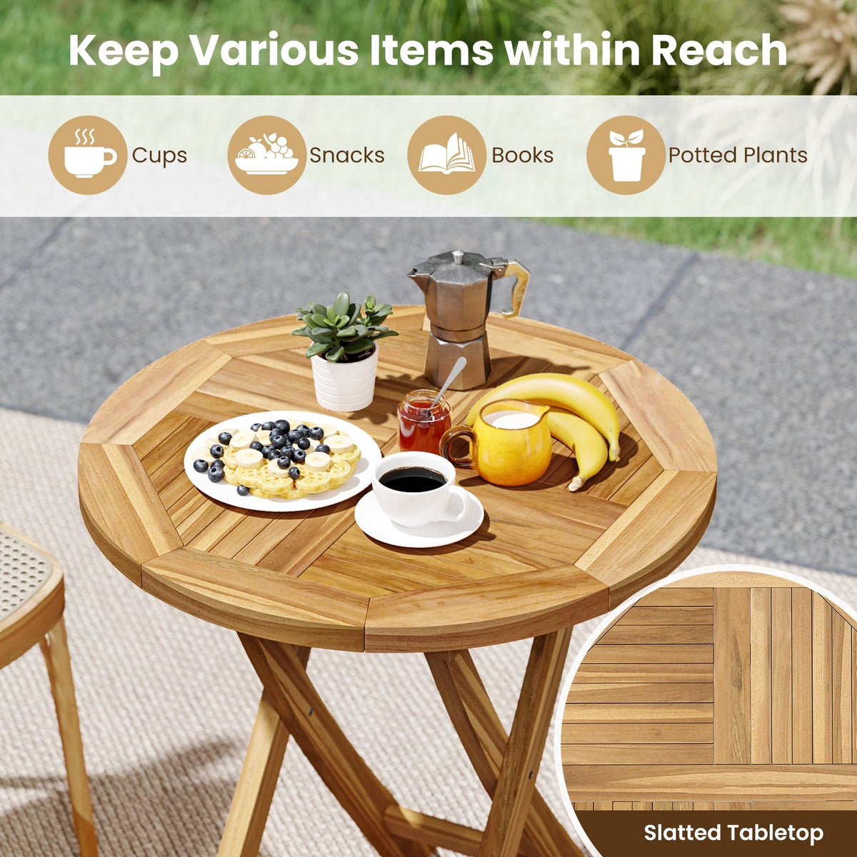 Patio Teak Wood Dining Table with Slatted Tabletop and Sturdy X-Shaped Frame view 9