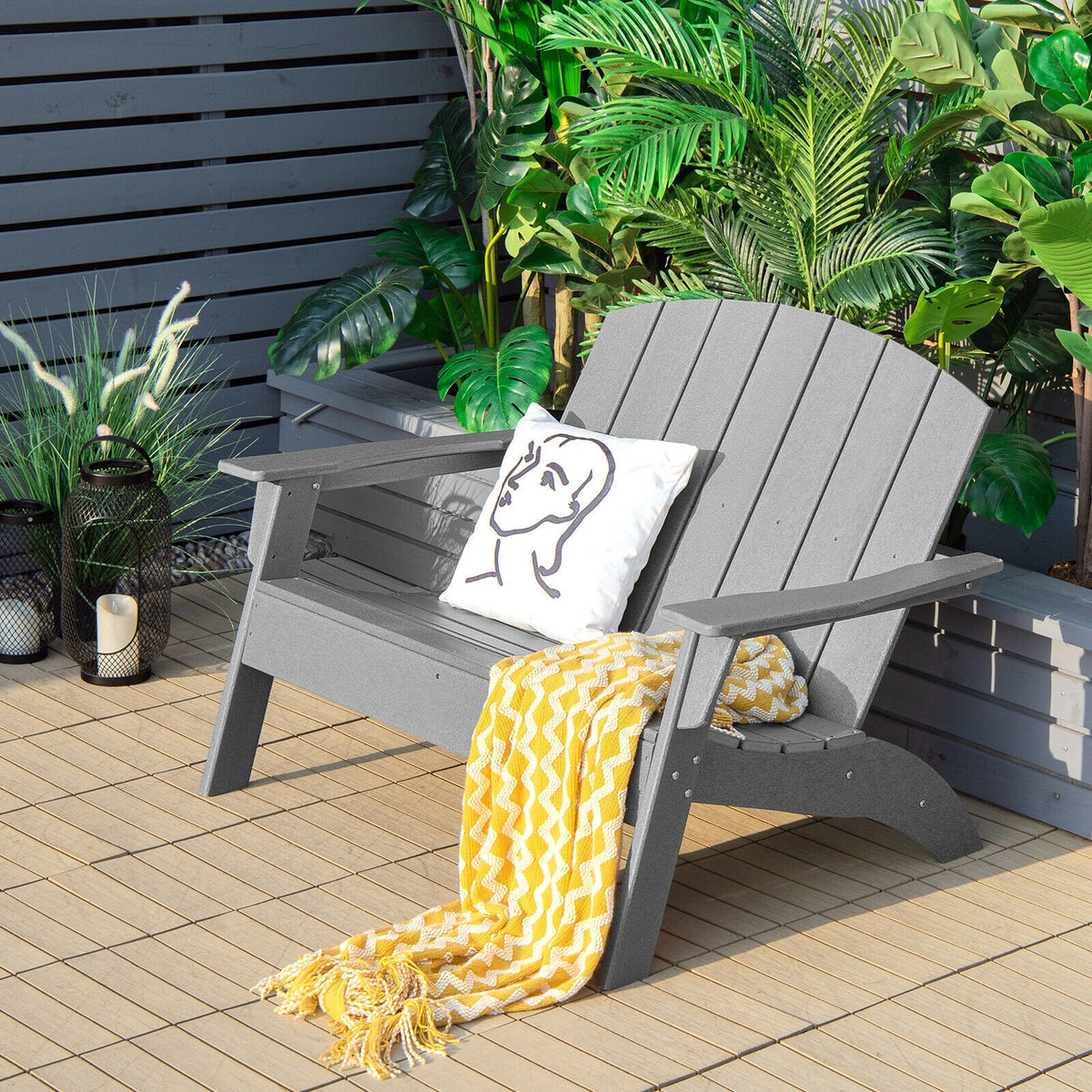 HDPE Patio Adirondack Chair for Porch Garden Backyard-Gray view 2