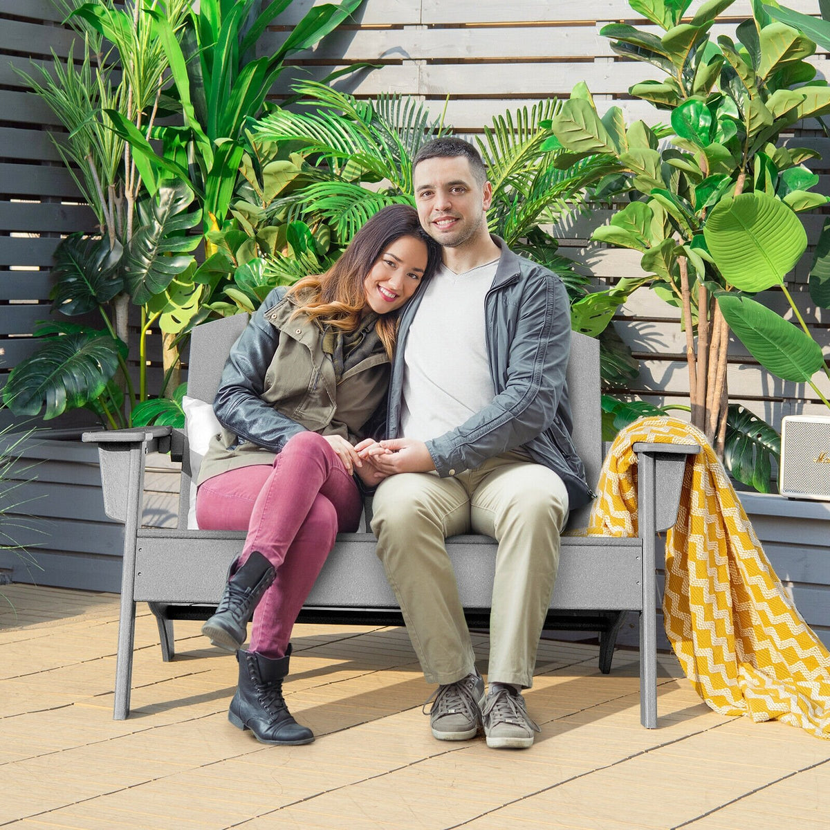 HDPE Patio Adirondack Chair for Porch Garden Backyard-Gray view 3