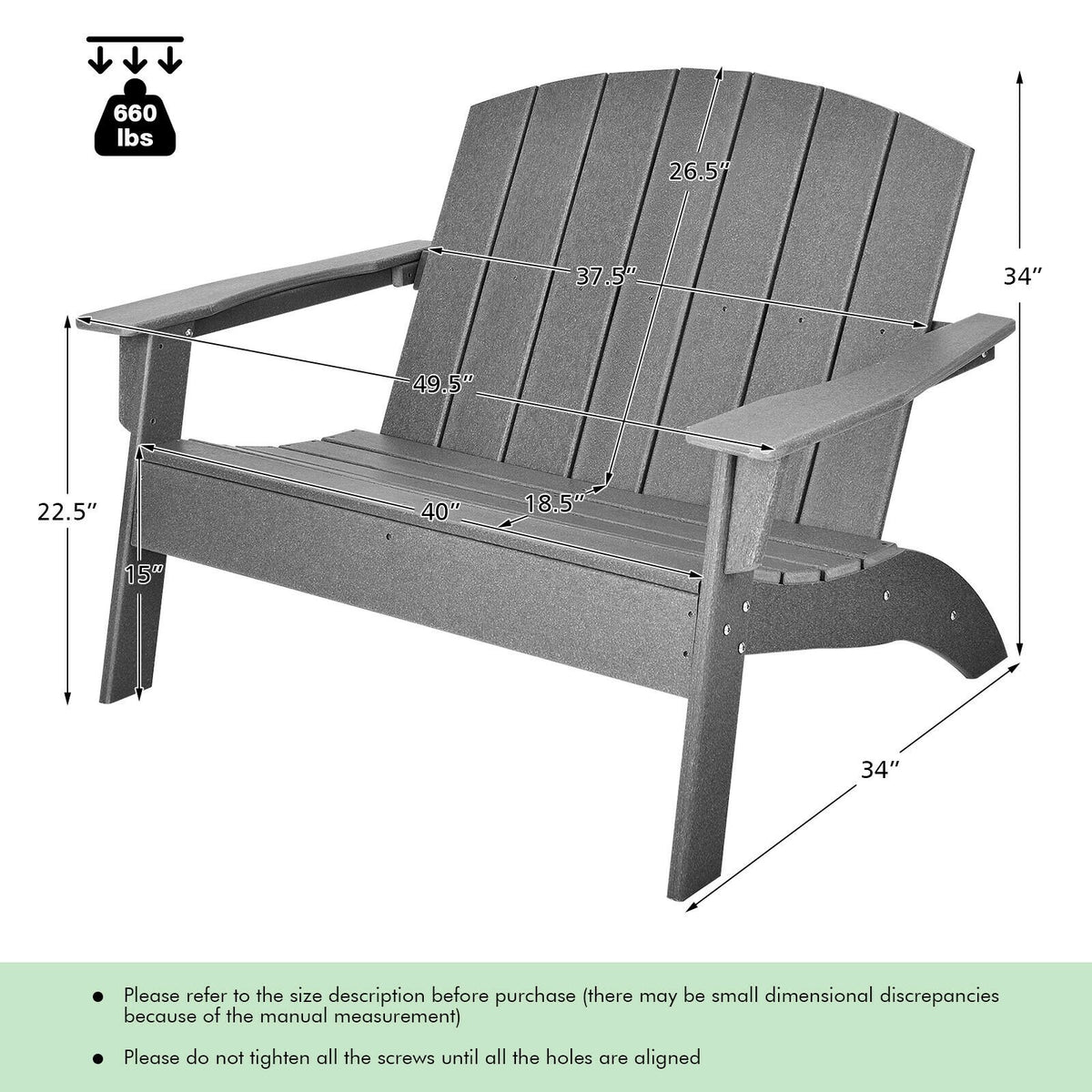 HDPE Patio Adirondack Chair for Porch Garden Backyard-Gray view 5