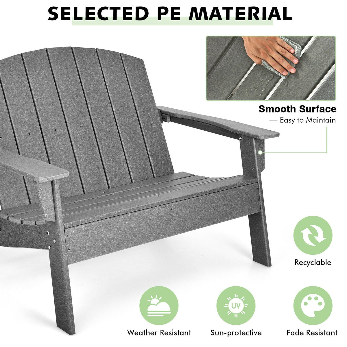 HDPE Patio Adirondack Chair for Porch Garden Backyard-Gray view 7