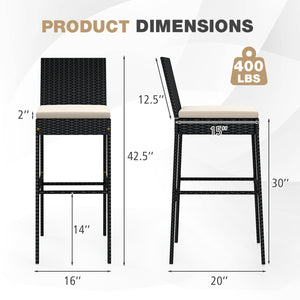 Patio Wicker Barstools with Footrest and Backrest Set of 4 view 4