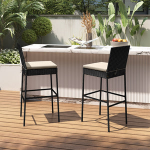 Patio Wicker Barstools with Footrest and Backrest Set of 4 view 5
