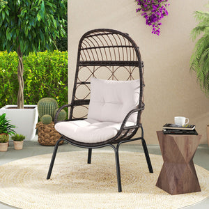 Patio Wicker Egg Chair Outdoor Rattan Lounge Basket with Seat and Back Cushions-Brown view 2