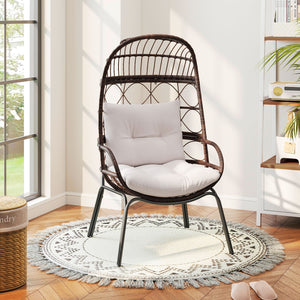 Patio Wicker Egg Chair Outdoor Rattan Lounge Basket with Seat and Back Cushions-Brown view 3