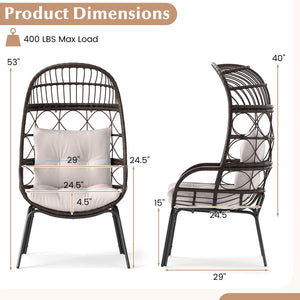 Patio Wicker Egg Chair Outdoor Rattan Lounge Basket with Seat and Back Cushions-Brown view 4
