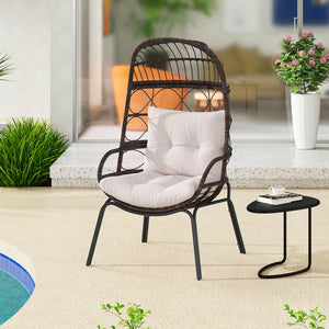 Patio Wicker Egg Chair Outdoor Rattan Lounge Basket with Seat and Back Cushions-Brown view 5