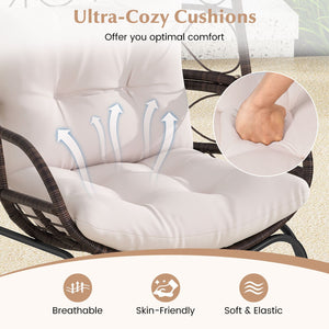 Patio Wicker Egg Chair Outdoor Rattan Lounge Basket with Seat and Back Cushions-Brown view 6