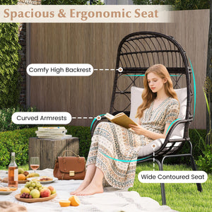 Patio Wicker Egg Chair Outdoor Rattan Lounge Basket with Seat and Back Cushions-Brown view 8