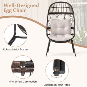 Patio Wicker Egg Chair Outdoor Rattan Lounge Basket with Seat and Back Cushions-Brown view 9