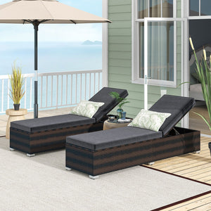 Patio Wicker Lounge Chair with 4-level Backrest and Long Seat Cushion-Brown view 3