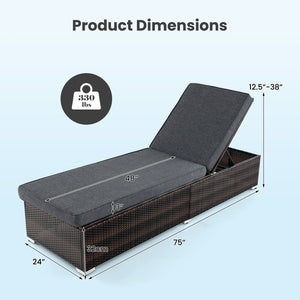 Patio Wicker Lounge Chair with 4-level Backrest and Long Seat Cushion-Brown view 4